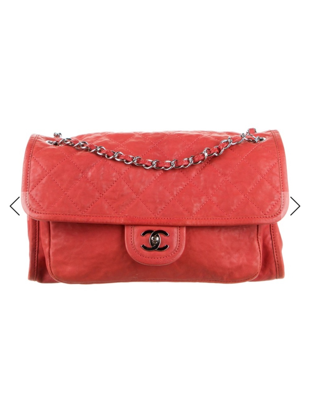 CHANEL red Quilted Leather Shoulder Bag with Silver Chain